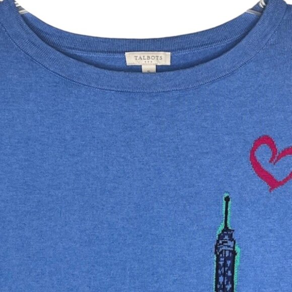 Talbots 100% Cotton Knit Intarsia Sweater Eiffel Tower Motorbike - Blue - S - Picture 5 of 10